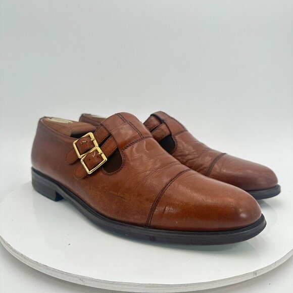 Fratelli Footwear Men Size 8.5M Brown Leather Cap Toe Double Buckle Dress Shoes - Picture 4 of 14